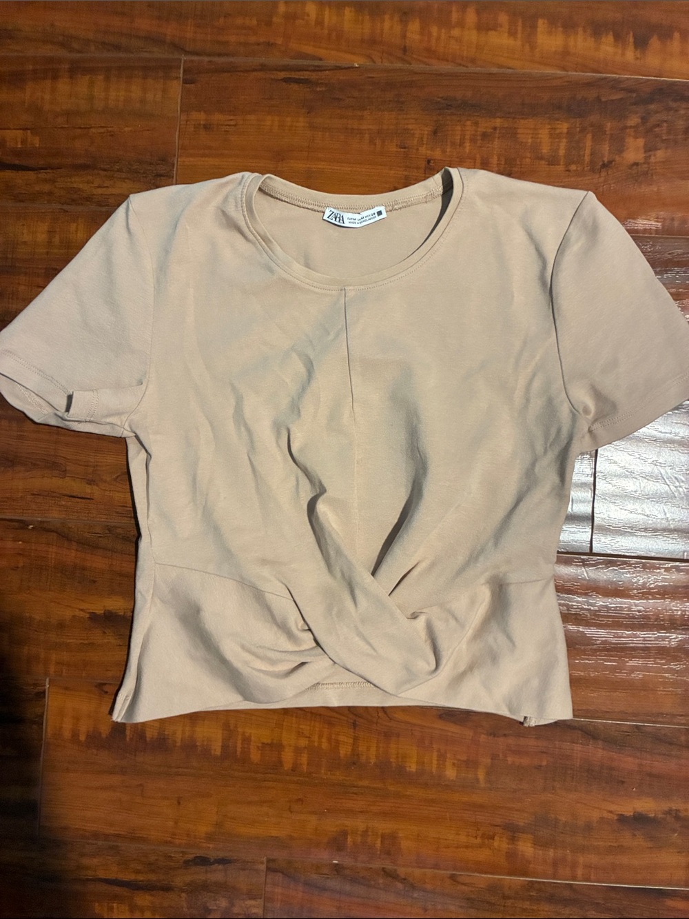 Zara Taupe Twist-Front Crop Top